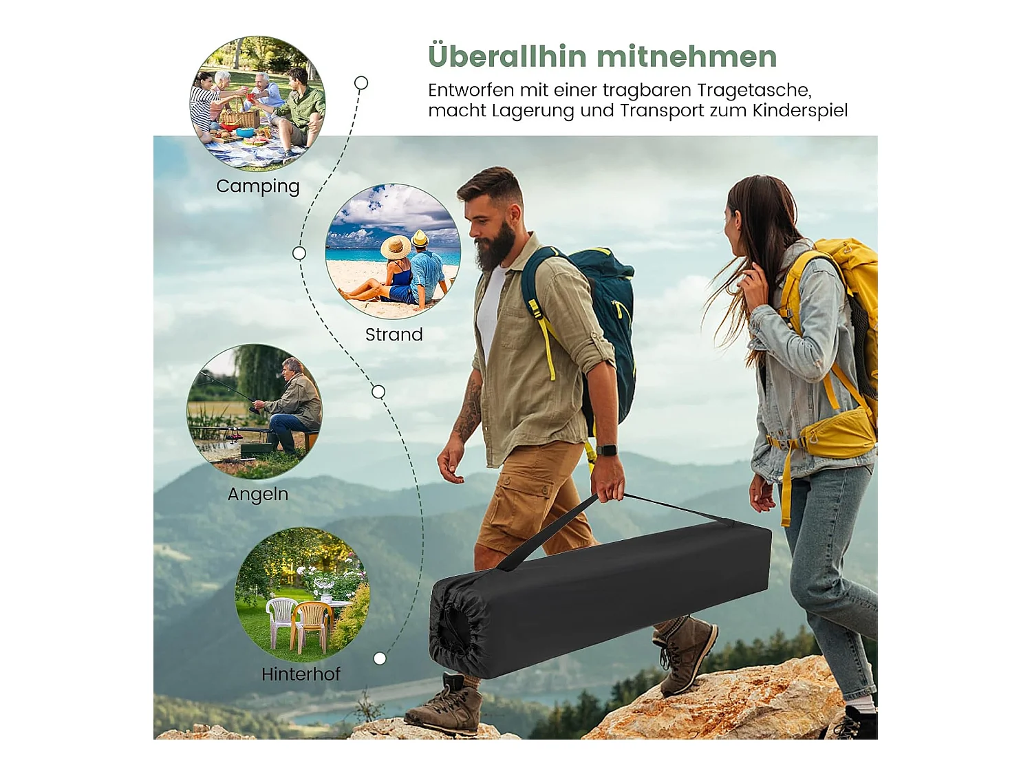 Pop-up tent voor 4-6 personen, campingtent met overkapping, dakraam, 3 deuren, 3 ramen en grondzeil,familietent voor trekking, camping ZB33920