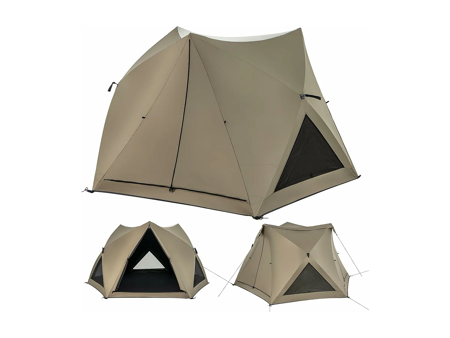 Pop-up tent voor 4-6 personen, campingtent met overkapping, dakraam, 3 deuren, 3 ramen en grondzeil,familietent voor trekking, camping ZB33920