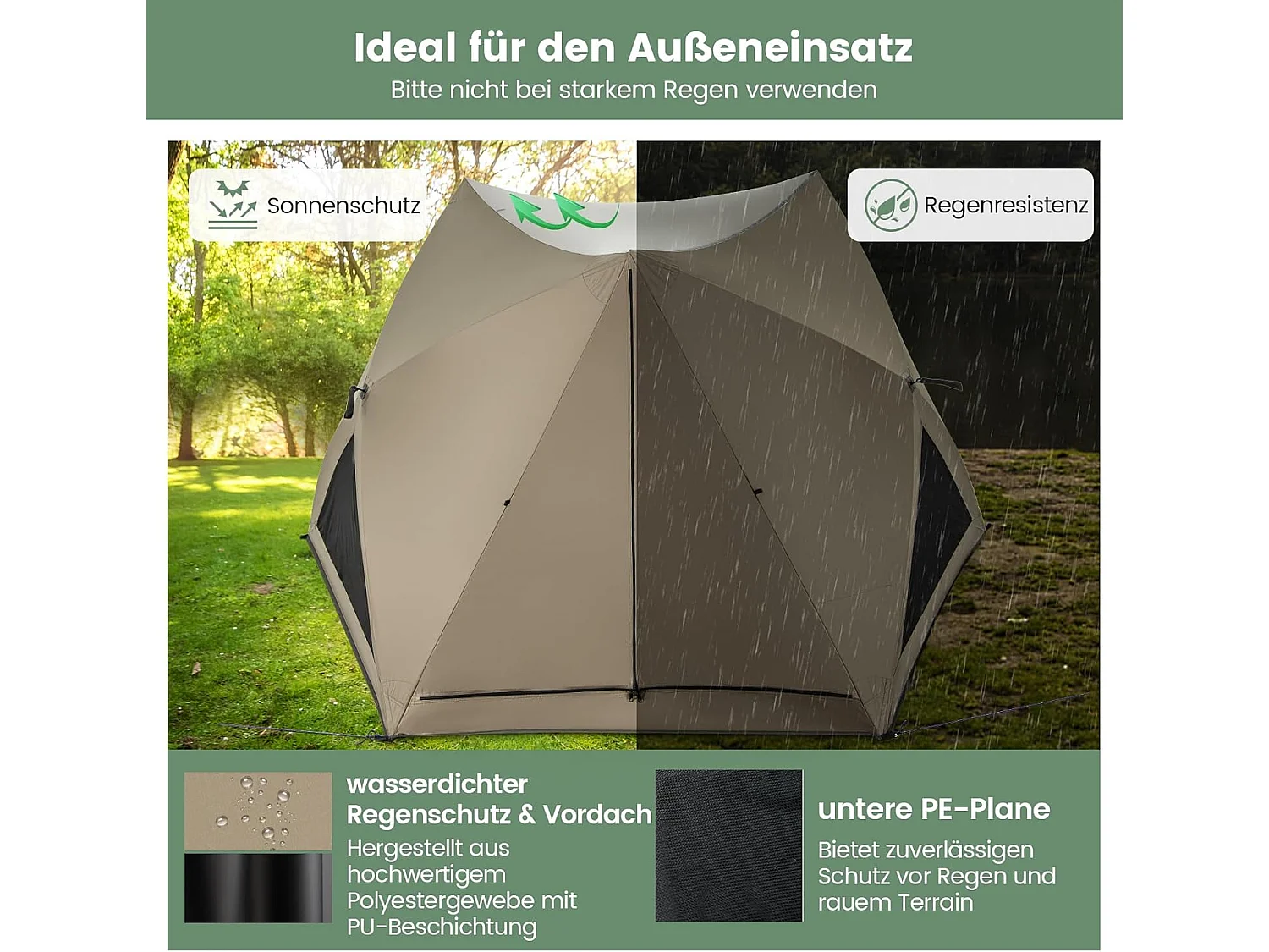 Pop-up tent voor 4-6 personen, campingtent met overkapping, dakraam, 3 deuren, 3 ramen en grondzeil,familietent voor trekking, camping ZB33920