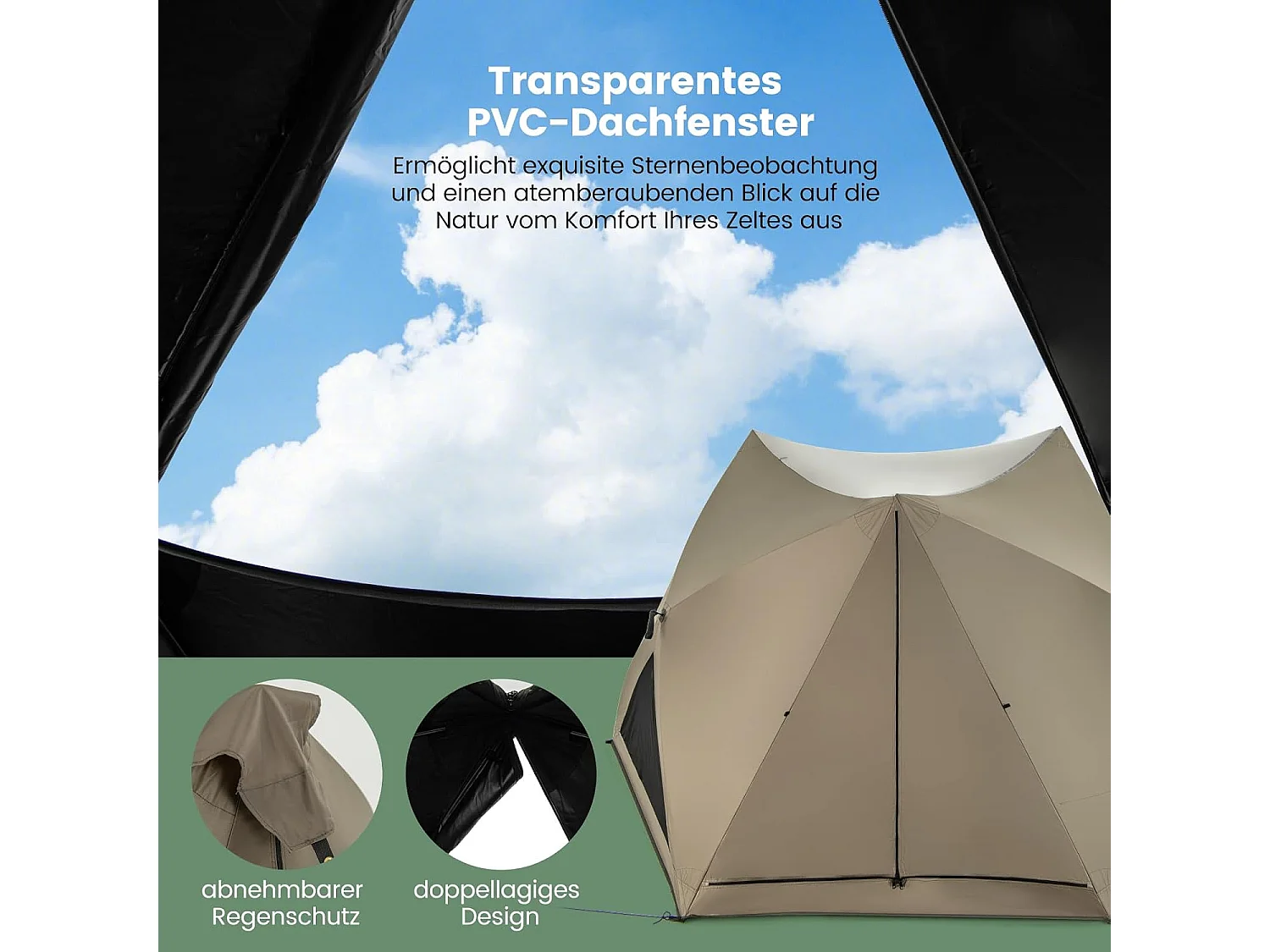 Pop-up tent voor 4-6 personen, campingtent met overkapping, dakraam, 3 deuren, 3 ramen en grondzeil,familietent voor trekking, camping ZB33920