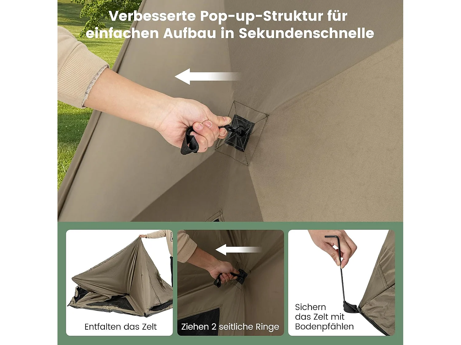 Pop-up tent voor 4-6 personen, campingtent met overkapping, dakraam, 3 deuren, 3 ramen en grondzeil,familietent voor trekking, camping ZB33920
