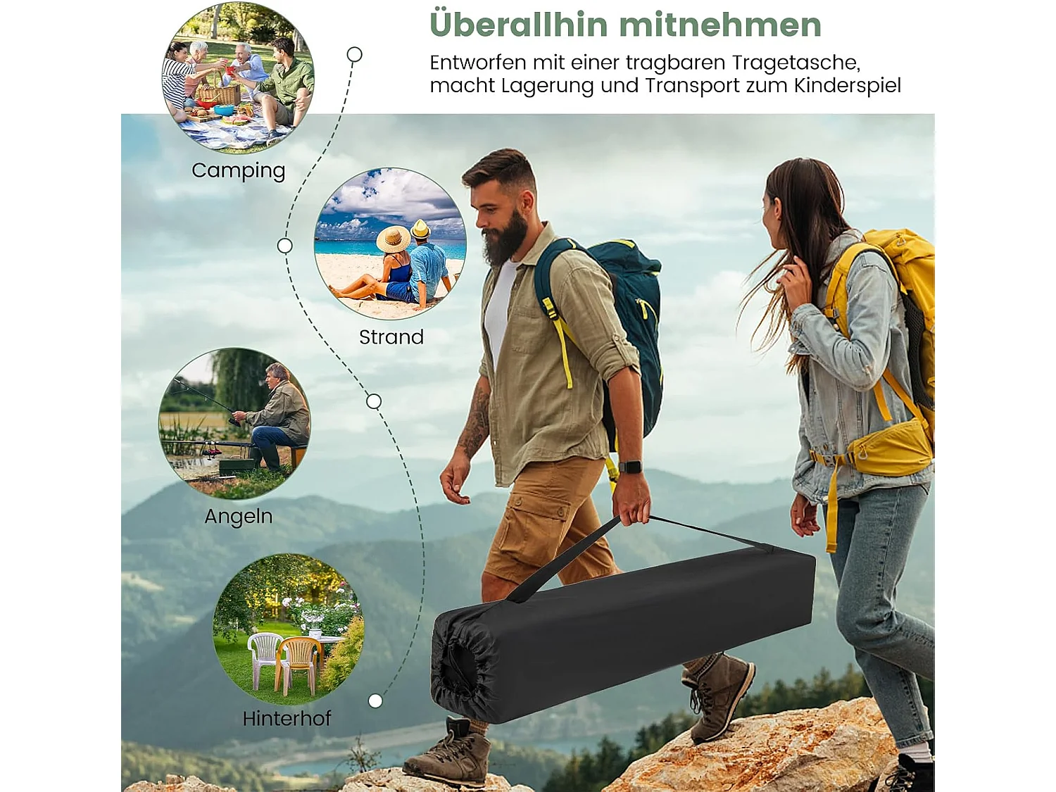 Pop-up tent voor 4-6 personen, campingtent met overkapping, dakraam, 3 deuren, 3 ramen en grondzeil,familietent voor trekking, camping ZB33920