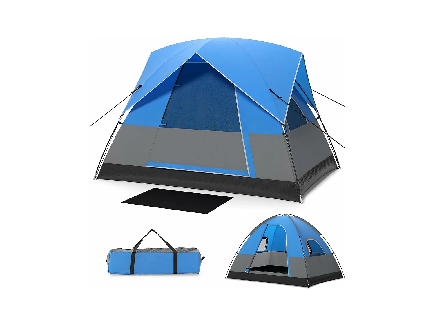 Tent voor 3 personen, ultralichte campingtent met afneembare regenbescherming, ramen en grondzeil,koepeltent voor trekking, kamperen ZB33864