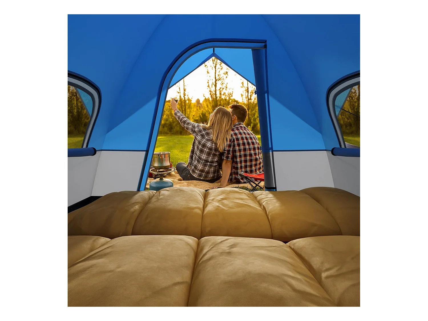 Tent voor 3 personen, ultralichte campingtent met afneembare regenbescherming, ramen en grondzeil,koepeltent voor trekking, kamperen ZB33864