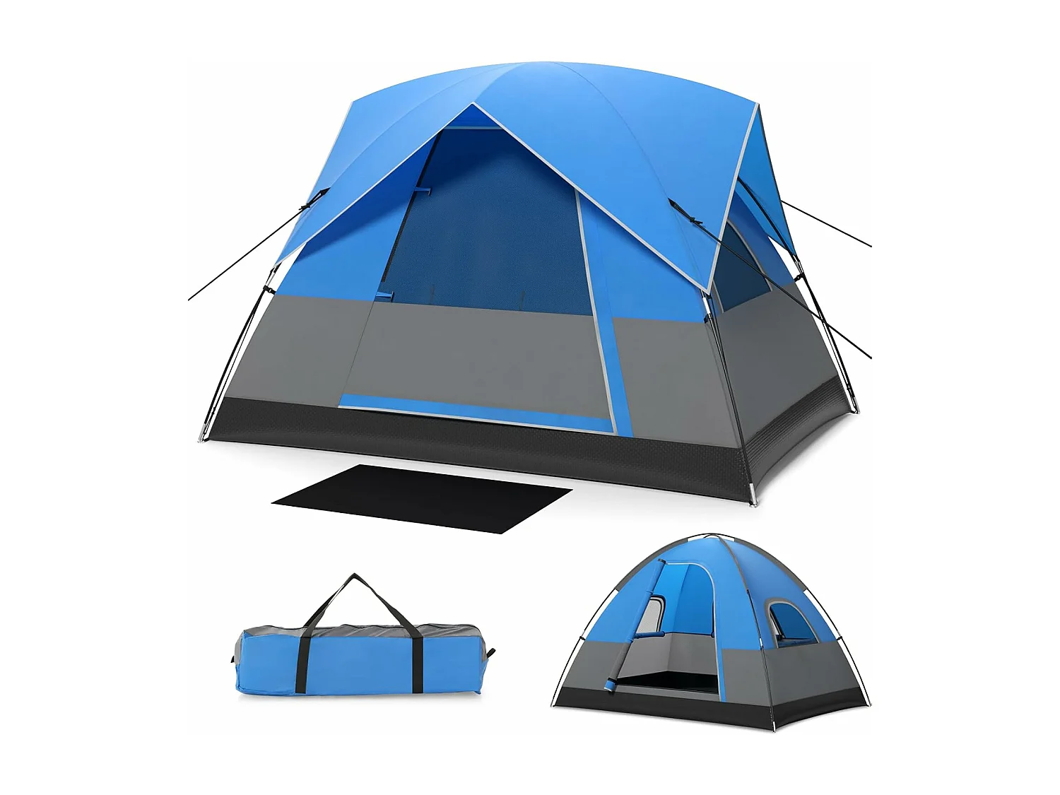 Tent voor 3 personen, ultralichte campingtent met afneembare regenbescherming, ramen en grondzeil,koepeltent voor trekking, kamperen ZB33864