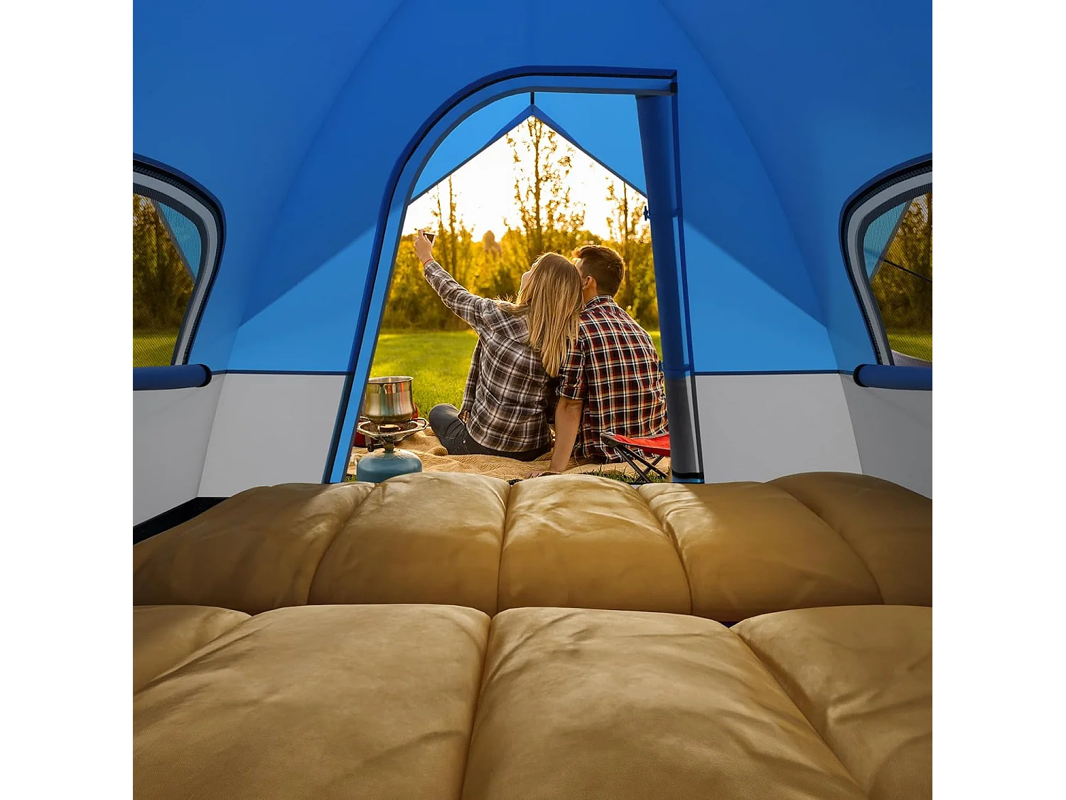 Tent voor 3 personen, ultralichte campingtent met afneembare regenbescherming, ramen en grondzeil,koepeltent voor trekking, kamperen ZB33864