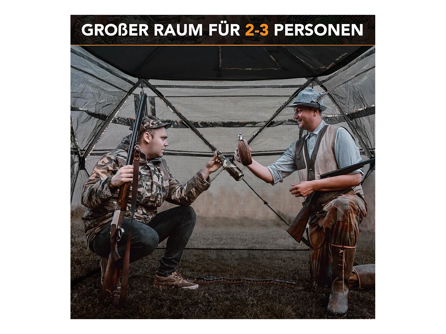 5-delige demonteerbare jachtverstopplaats voor 2-3 personen, 360° doorzichtige jachttent voor de jacht op herten en wilde zwijnen, opklapbare