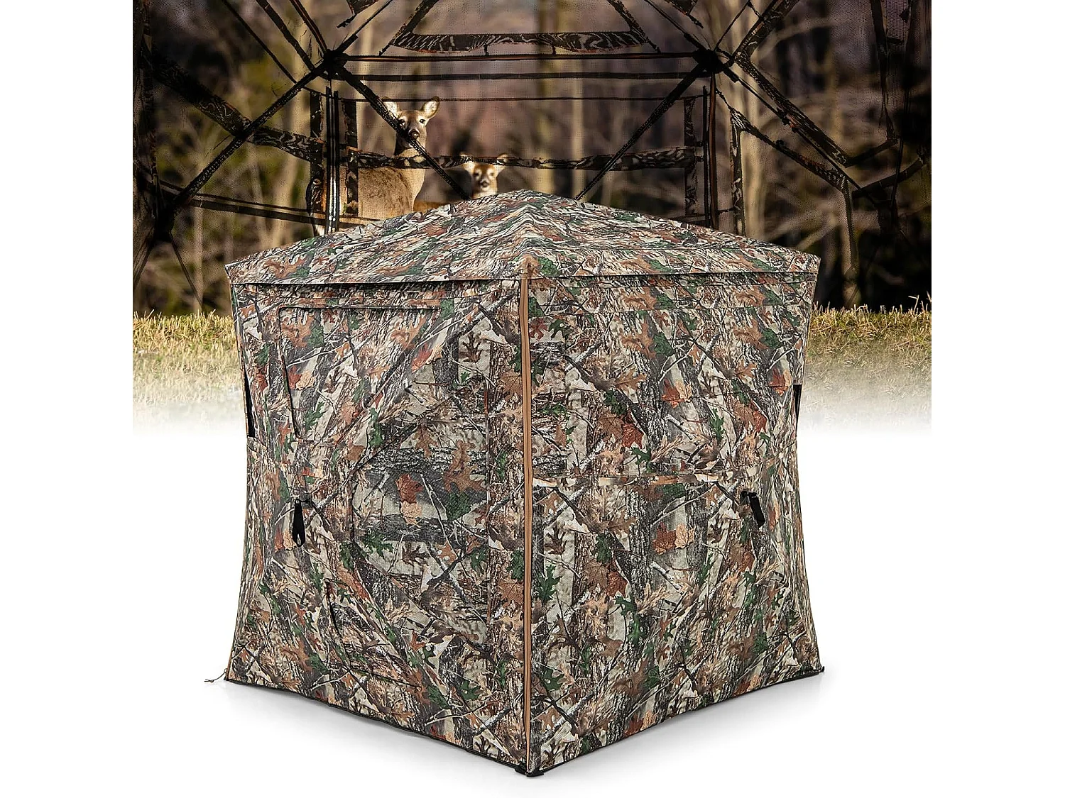 5-delige demonteerbare jachtverstopplaats voor 2-3 personen, 360° doorzichtige jachttent voor de jacht op herten en wilde zwijnen, opklapbare