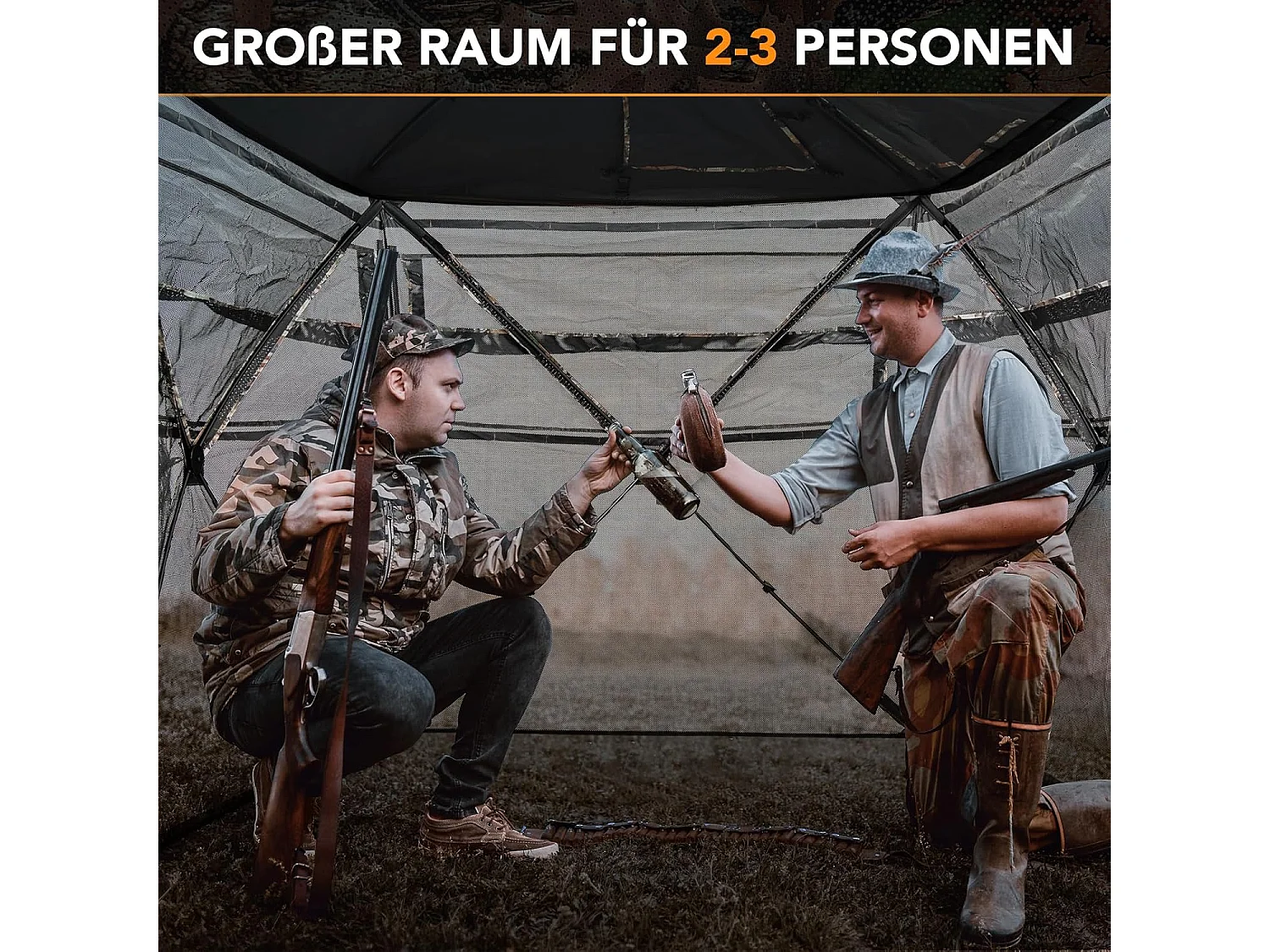 5-delige demonteerbare jachtverstopplaats voor 2-3 personen, 360° doorzichtige jachttent voor de jacht op herten en wilde zwijnen, opklapbare