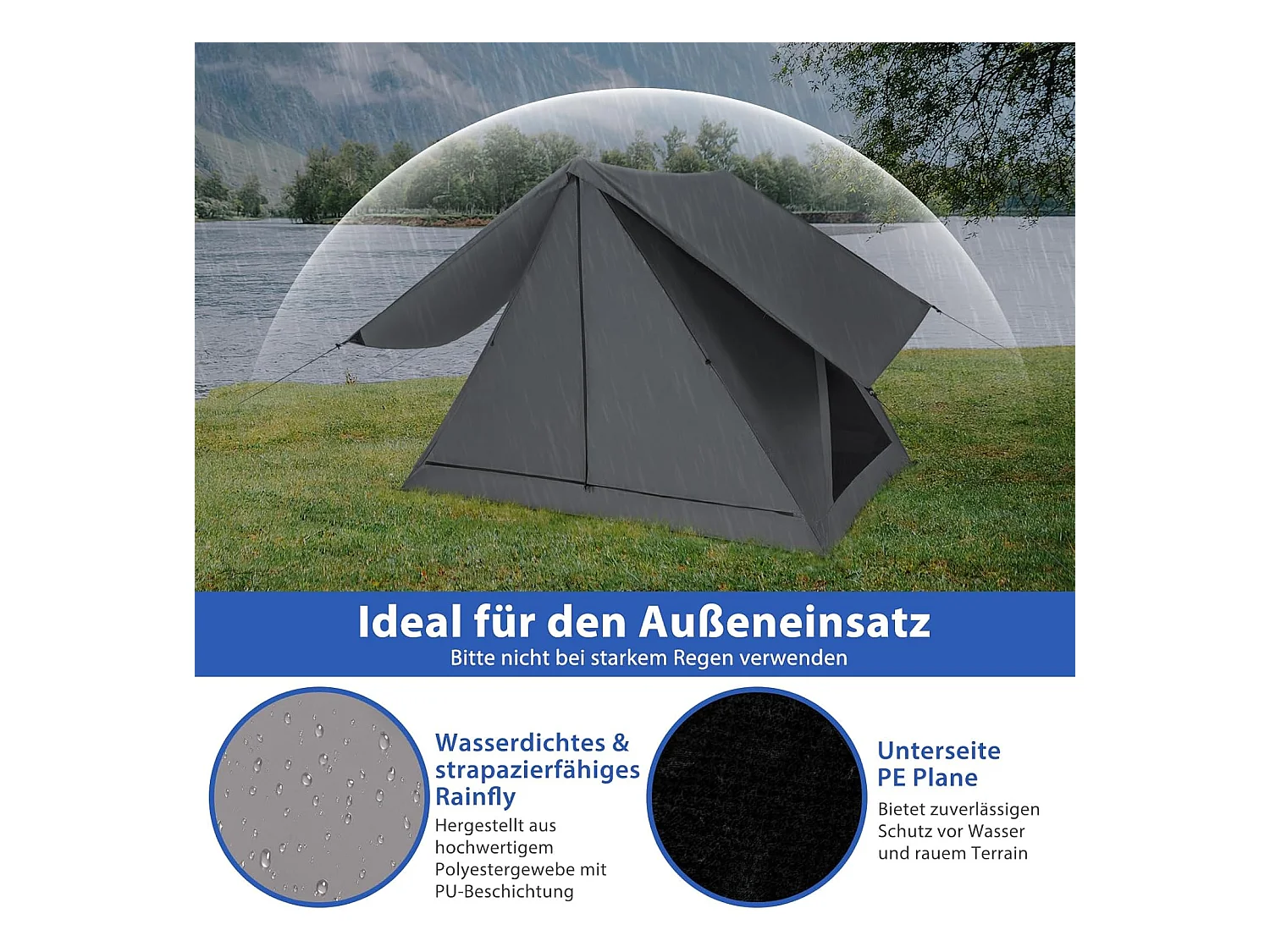 Pop-up tent voor 2-3 personen,360 graden,eenzijdig doorzichtige familietent, campingtent met regenbescherming,voor trekking, kamperenZB33929