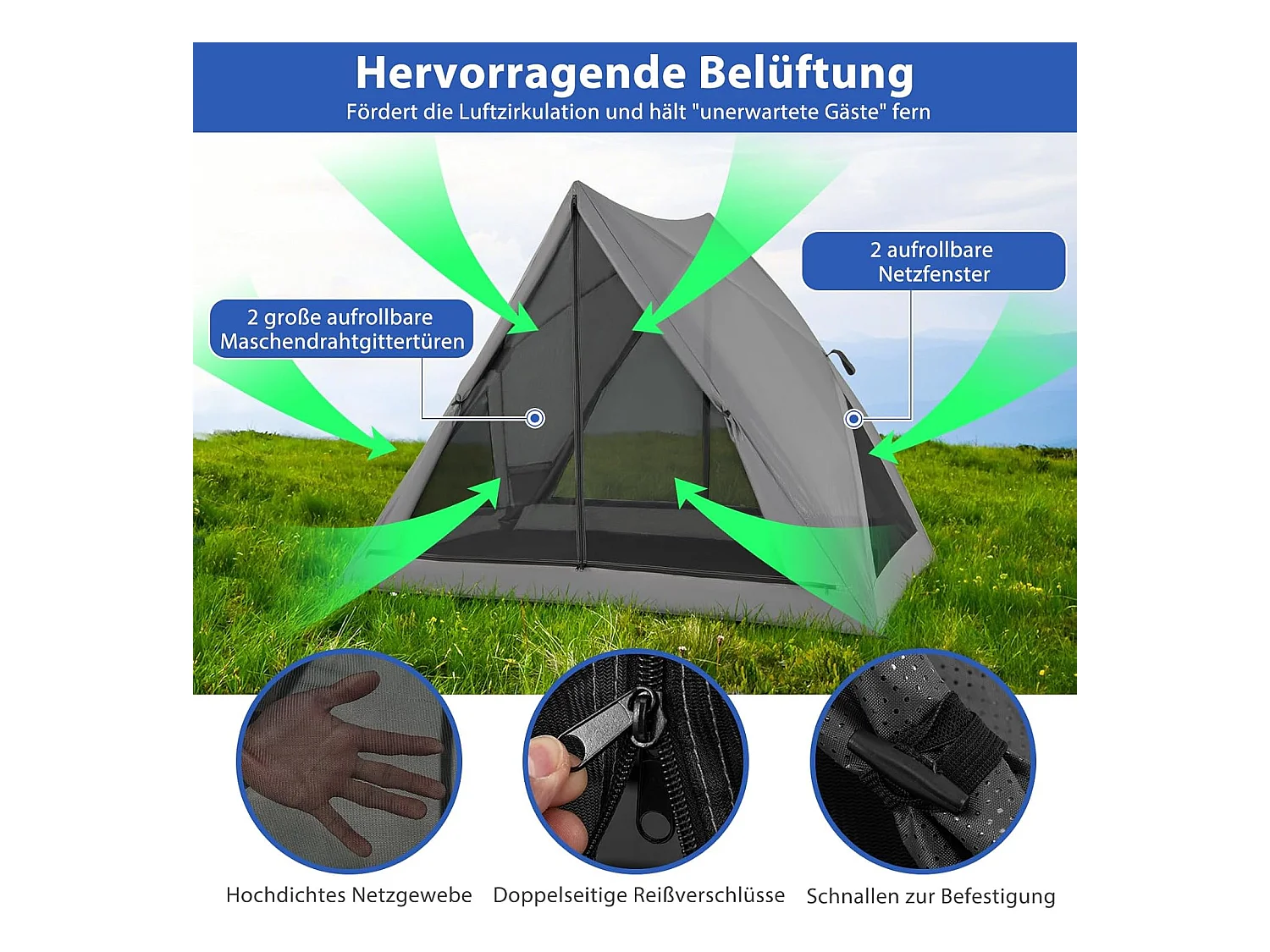 Pop-up tent voor 2-3 personen,360 graden,eenzijdig doorzichtige familietent, campingtent met regenbescherming,voor trekking, kamperenZB33929