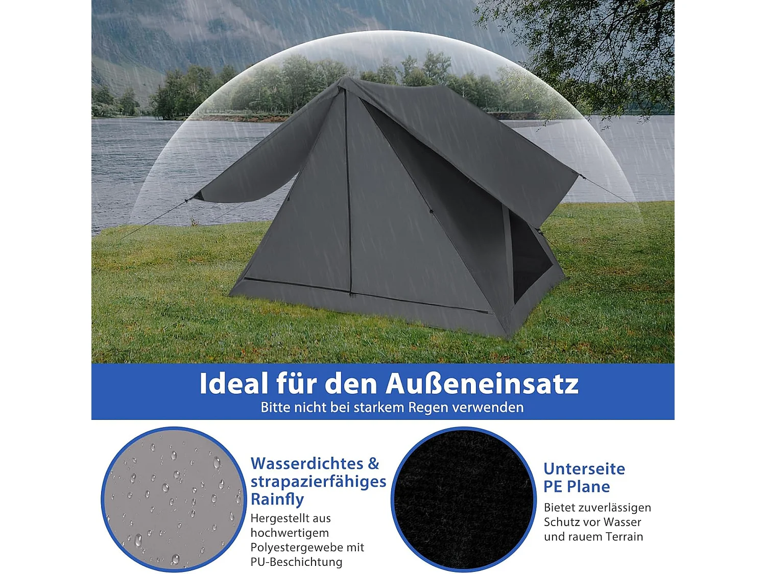 Pop-up tent voor 2-3 personen,360 graden,eenzijdig doorzichtige familietent, campingtent met regenbescherming,voor trekking, kamperenZB33929