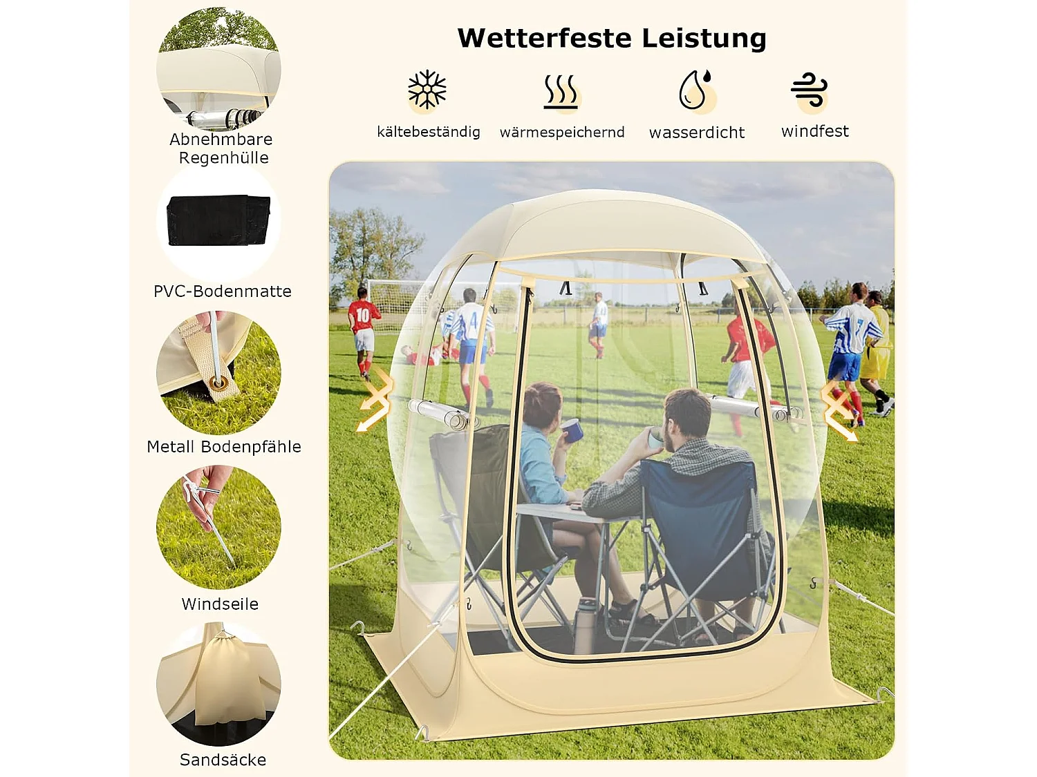 Transparante tent, pop-up tent met dak, opvouwbare sporttent, pvc-tent, outdoor bubbeltent voor sportevenementen, vissen en kamperenZB34298