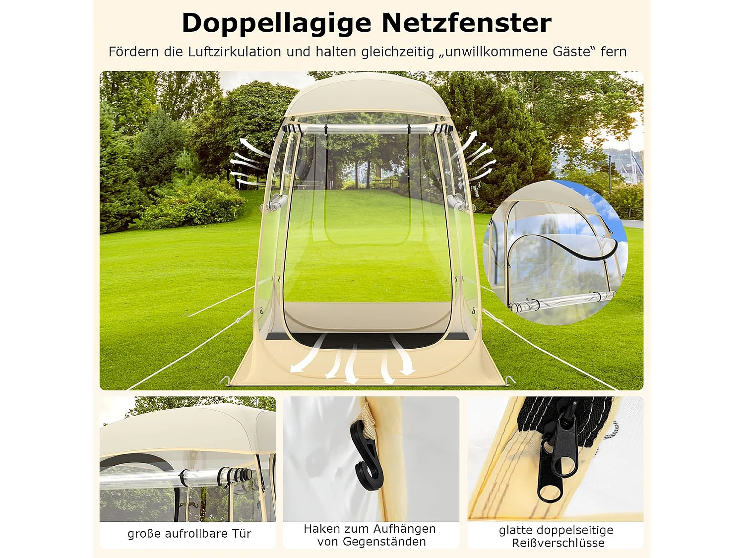 Transparante tent, pop-up tent met dak, opvouwbare sporttent, pvc-tent, outdoor bubbeltent voor sportevenementen, vissen en kamperenZB34298