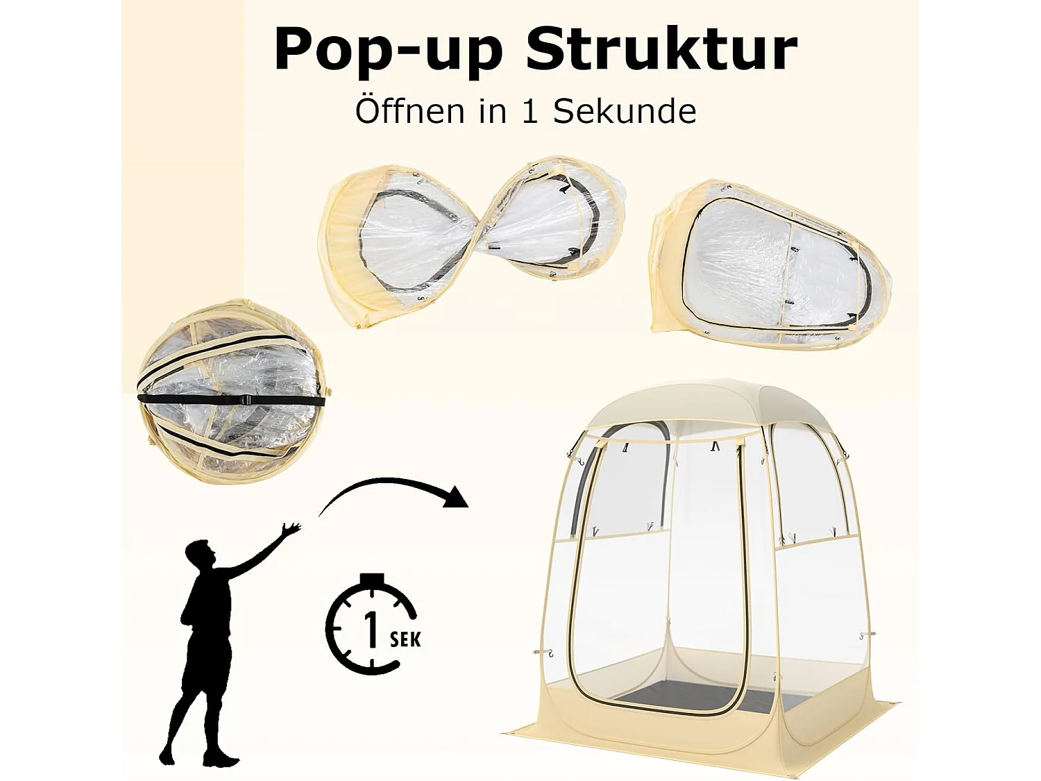 Transparante tent, pop-up tent met dak, opvouwbare sporttent, pvc-tent, outdoor bubbeltent voor sportevenementen, vissen en kamperenZB34298