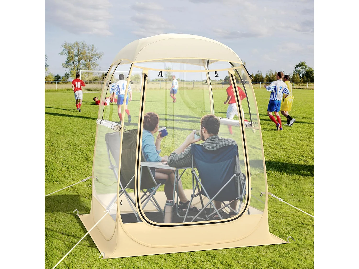 Transparante tent, pop-up tent met dak, opvouwbare sporttent, pvc-tent, outdoor bubbeltent voor sportevenementen, vissen en kamperenZB34298