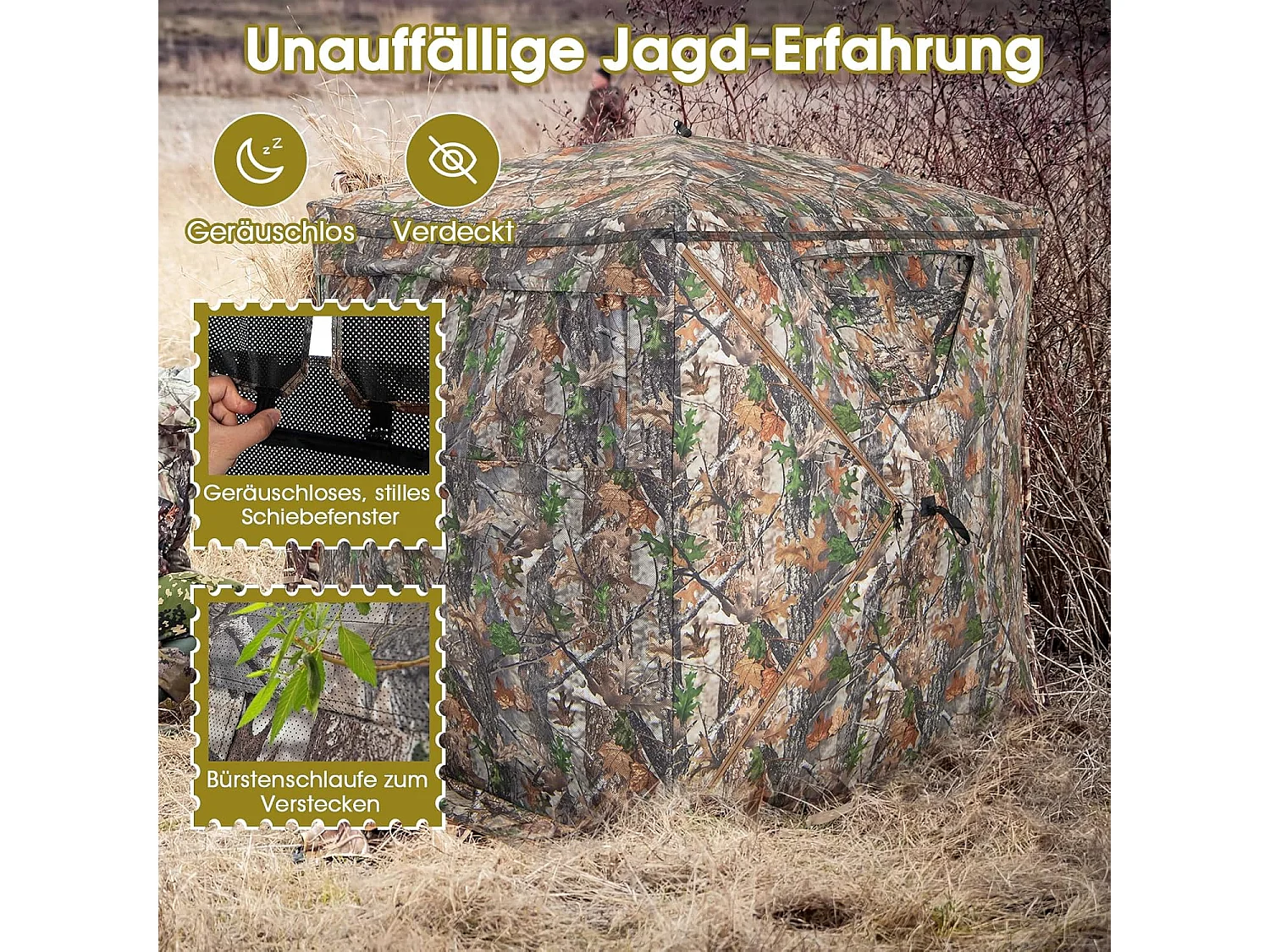 Eenzijdig doorzichtige 270° jachttent, pop-up schuilplaats voor 2-3 personen, jachtverstopplaats voor de jacht op herten en kalkoen, camouflage