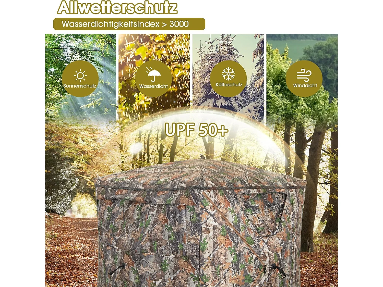 Eenzijdig doorzichtige 270° jachttent, pop-up schuilplaats voor 2-3 personen, jachtverstopplaats voor de jacht op herten en kalkoen, camouflage