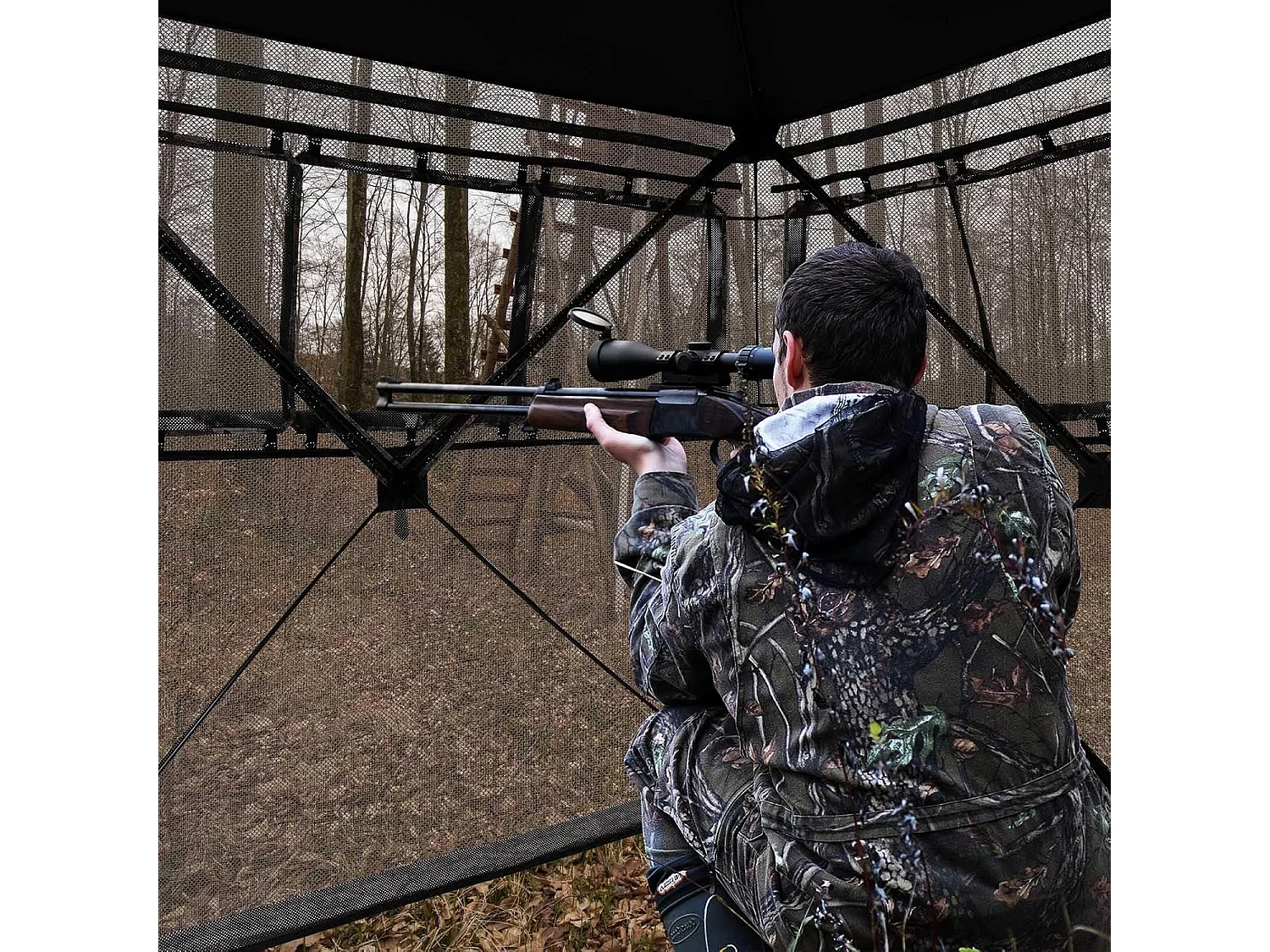 Eenzijdig doorzichtige 270° jachttent, pop-up schuilplaats voor 2-3 personen, jachtverstopplaats voor de jacht op herten en kalkoen, camouflage