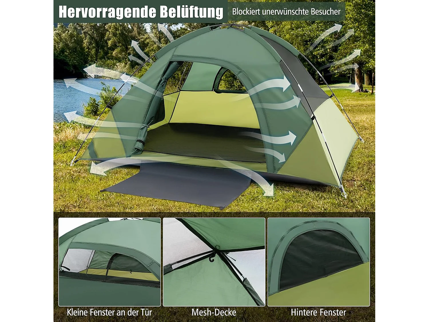 Tent voor 2 personen, ultralichte campingtent met afneembare regenbescherming, koepeltent, kleine verpakkingsmaat voor trekking, kamperen ZB33606
