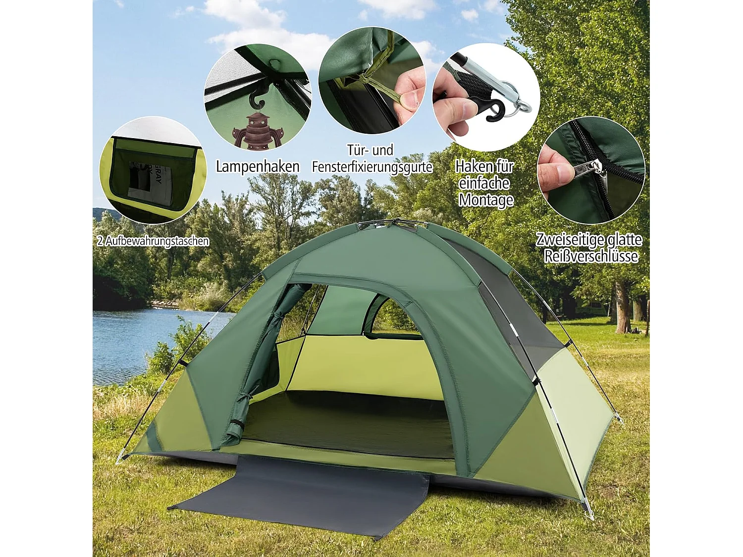 Tent voor 2 personen, ultralichte campingtent met afneembare regenbescherming, koepeltent, kleine verpakkingsmaat voor trekking, kamperen ZB33606