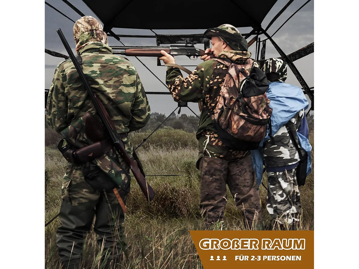 Jachtverstopplaats voor 2-3 personen, 360° doorzichtige jachttent voor de jacht op herten en wilde zwijnen, opklapbare camouflagetent