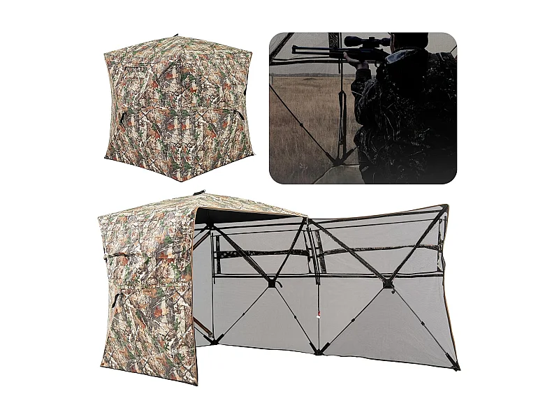 Jachtverstopplaats voor 2-3 personen, 360° doorzichtige jachttent voor de jacht op herten en wilde zwijnen, opklapbare camouflagetent