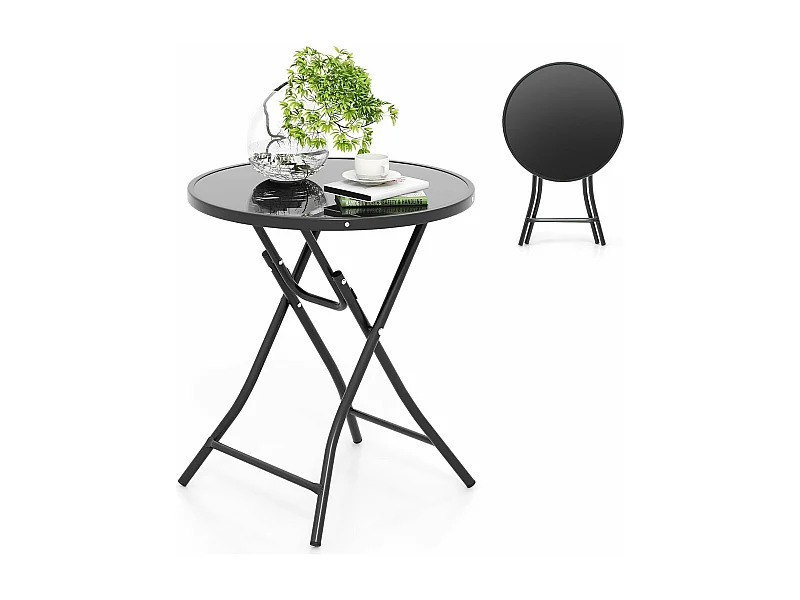 COSTWAY Bistrotafel, inklapbare tuintafel met tafelblad van gehard glas, terrastafel, balkontafel voor terras, achtertuin, zwembad, 59 x 59 x 67 cm
