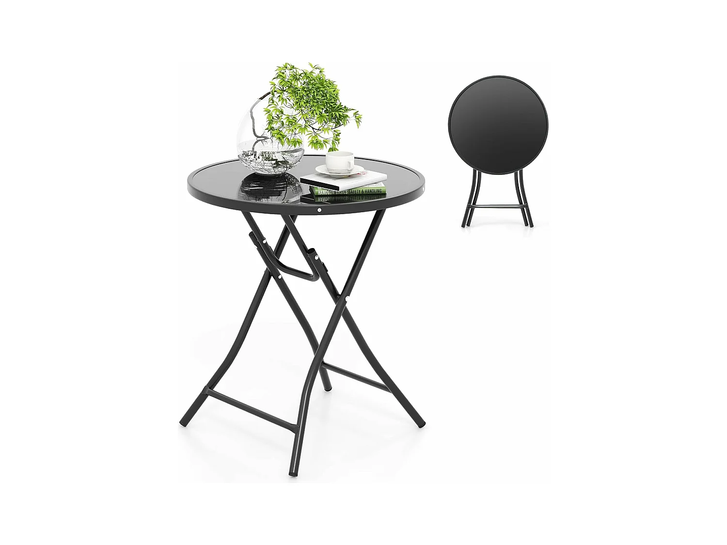 COSTWAY Bistrotafel, inklapbare tuintafel met tafelblad van gehard glas, terrastafel, balkontafel voor terras, achtertuin, zwembad, 59 x 59 x 67 cm