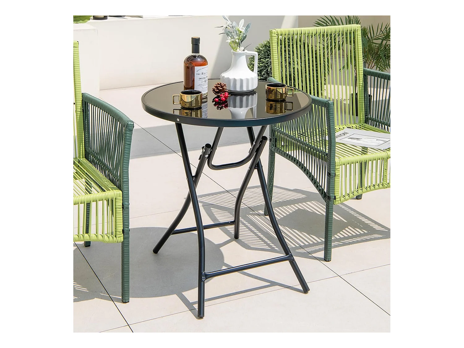 COSTWAY Bistrotafel, inklapbare tuintafel met tafelblad van gehard glas, terrastafel, balkontafel voor terras, achtertuin, zwembad, 59 x 59 x 67 cm