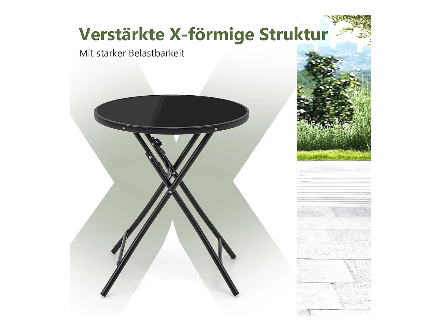 COSTWAY Bistrotafel, inklapbare tuintafel met tafelblad van gehard glas, terrastafel, balkontafel voor terras, achtertuin, zwembad, 59 x 59 x 67 cm