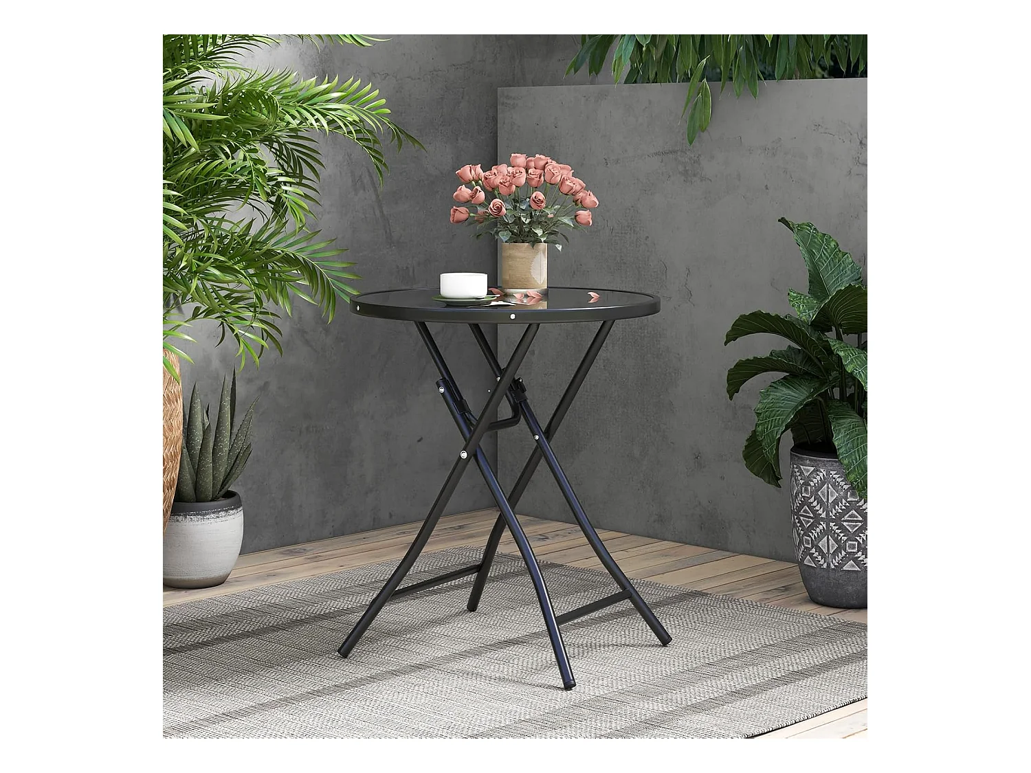 COSTWAY Bistrotafel, inklapbare tuintafel met tafelblad van gehard glas, terrastafel, balkontafel voor terras, achtertuin, zwembad, 59 x 59 x 67 cm
