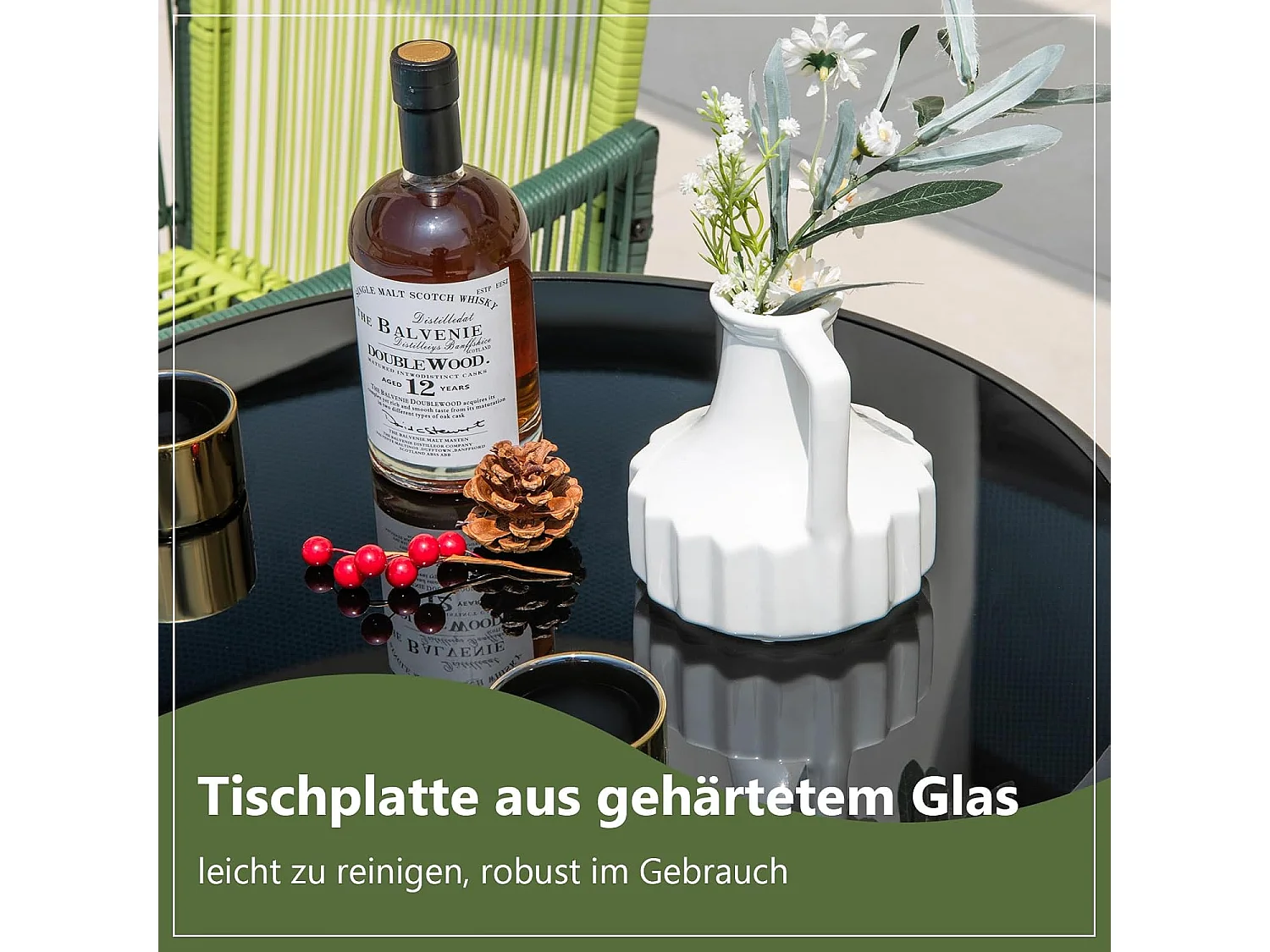 COSTWAY Bistrotafel, inklapbare tuintafel met tafelblad van gehard glas, terrastafel, balkontafel voor terras, achtertuin, zwembad, 59 x 59 x 67 cm