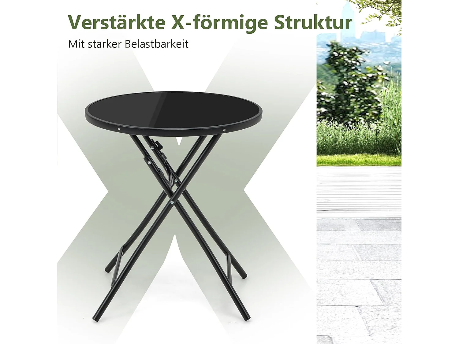 COSTWAY Bistrotafel, inklapbare tuintafel met tafelblad van gehard glas, terrastafel, balkontafel voor terras, achtertuin, zwembad, 59 x 59 x 67 cm