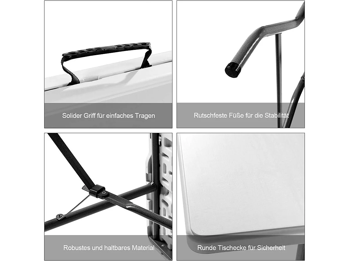 Buffettafel inklapbaar, 153 x 74 cm, klaptafel met draaggreep, partytafel, campingtafel van kunststof, tuintafel voor tuin, terras en balkon