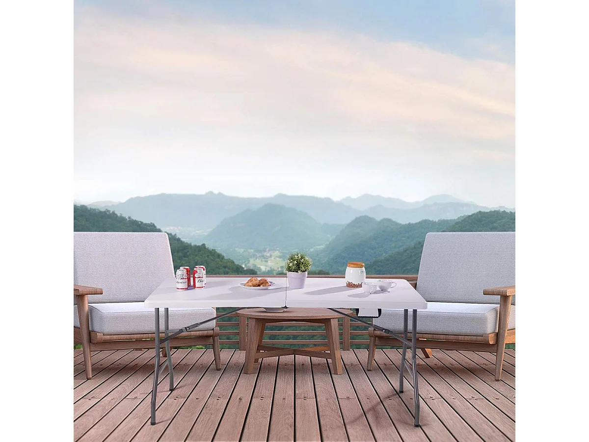 Buffettafel inklapbaar, 153 x 74 cm, klaptafel met draaggreep, partytafel, campingtafel van kunststof, tuintafel voor tuin, terras en balkon