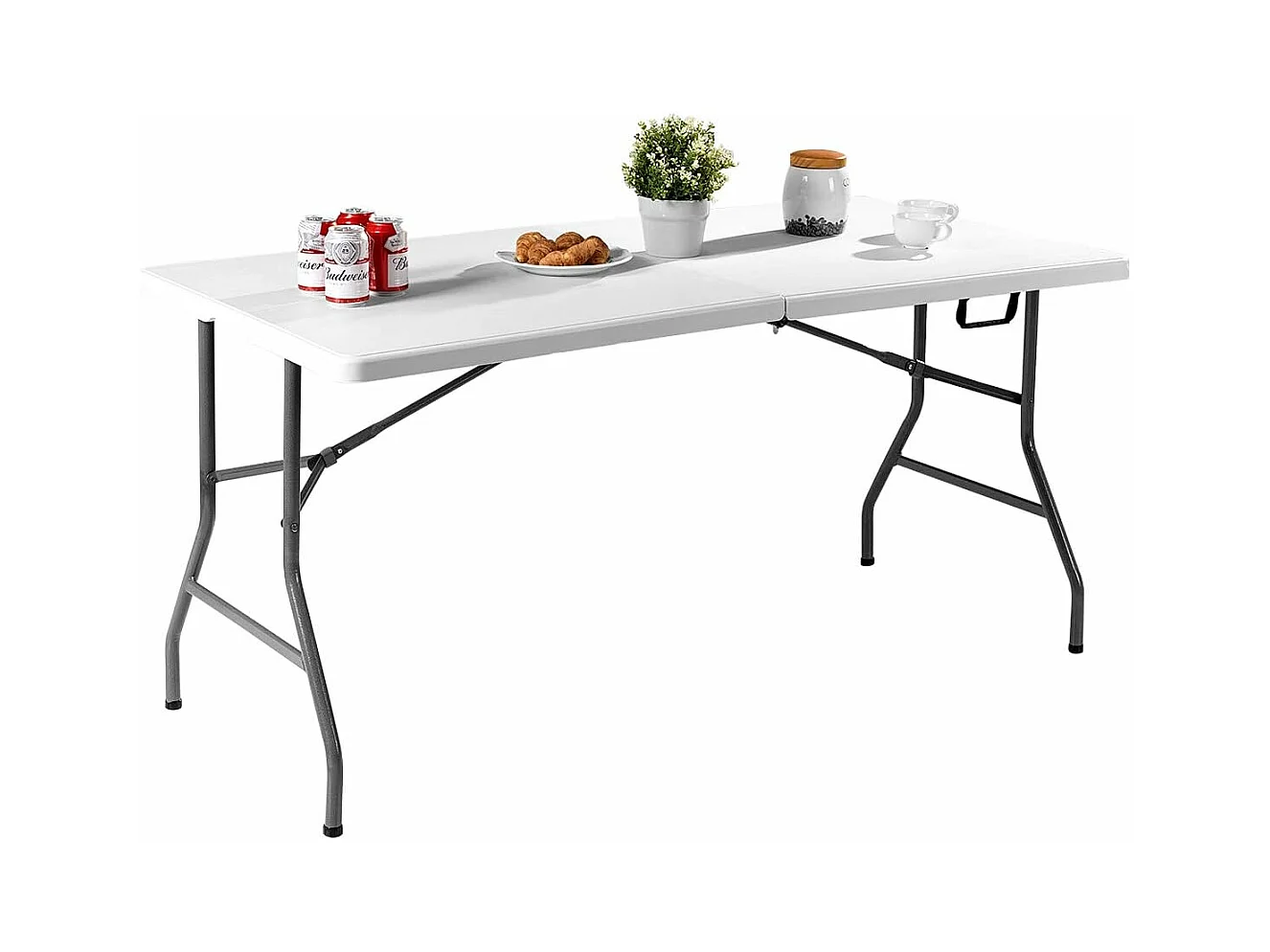 Buffettafel inklapbaar, 153 x 74 cm, klaptafel met draaggreep, partytafel, campingtafel van kunststof, tuintafel voor tuin, terras en balkon