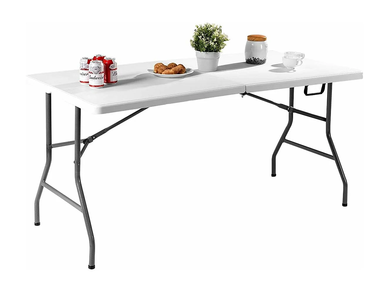 Buffettafel inklapbaar, 153 x 74 cm, klaptafel met draaggreep, partytafel, campingtafel van kunststof, tuintafel voor tuin, terras en balkon