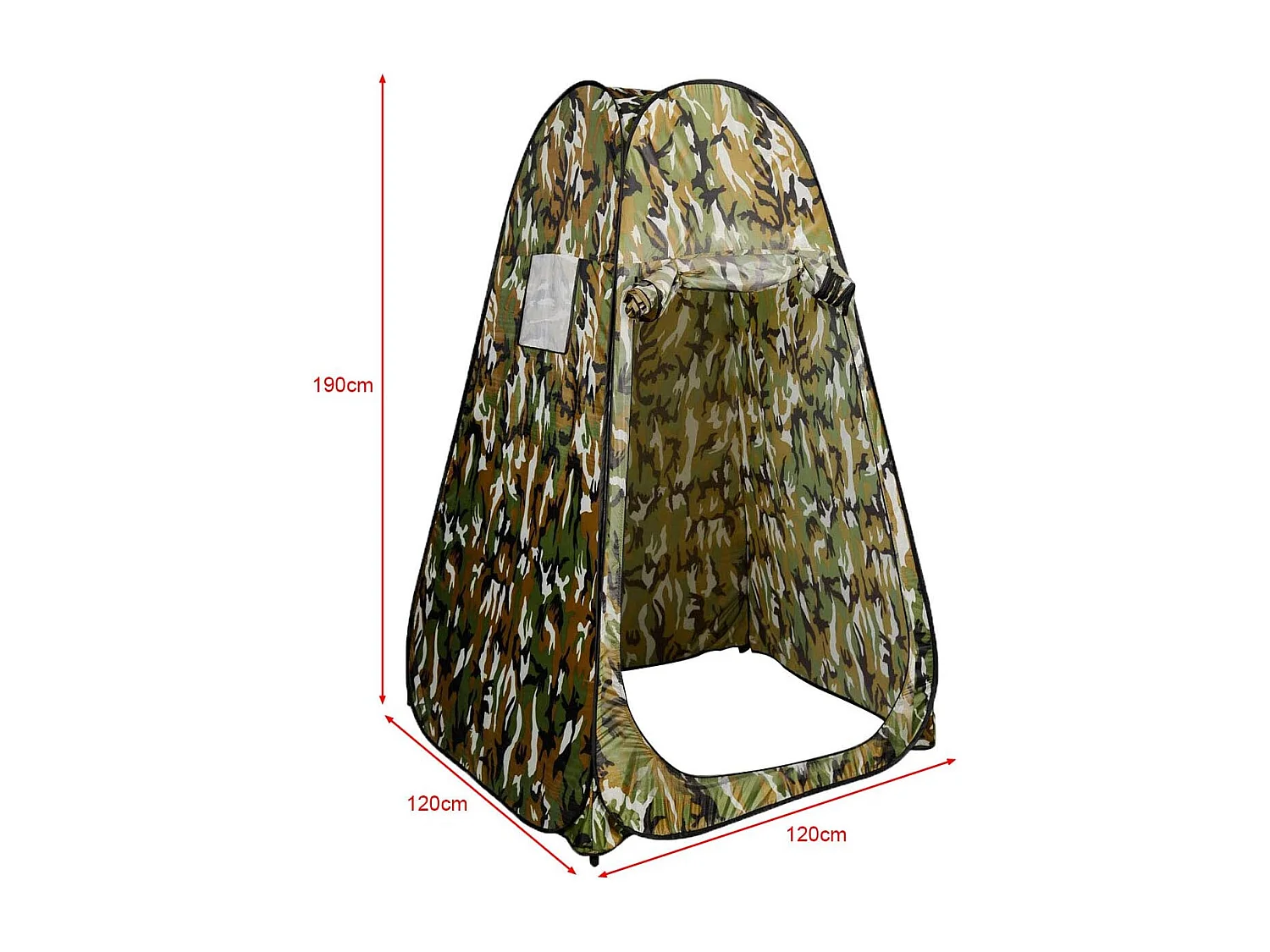 Pop-up Douchetent, toilettent, omkleedtent, bijzettent, campingtent, trekkingtent, strandtent met venster, 190x120x120 cm (camouflage) ZB33310