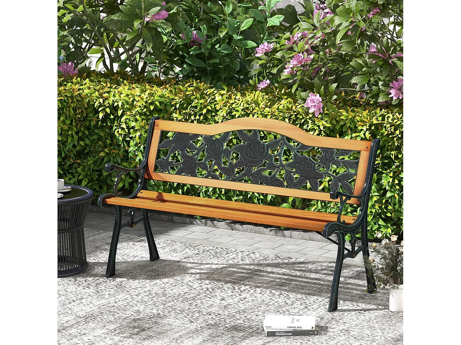 Tuinbank, weerbestendig, 2-zits, met armleuningen en rugleuning, balkonbank, houten bank, parkeerbank voor tuin, balkon, terras, 126 x 52 x 76 cm