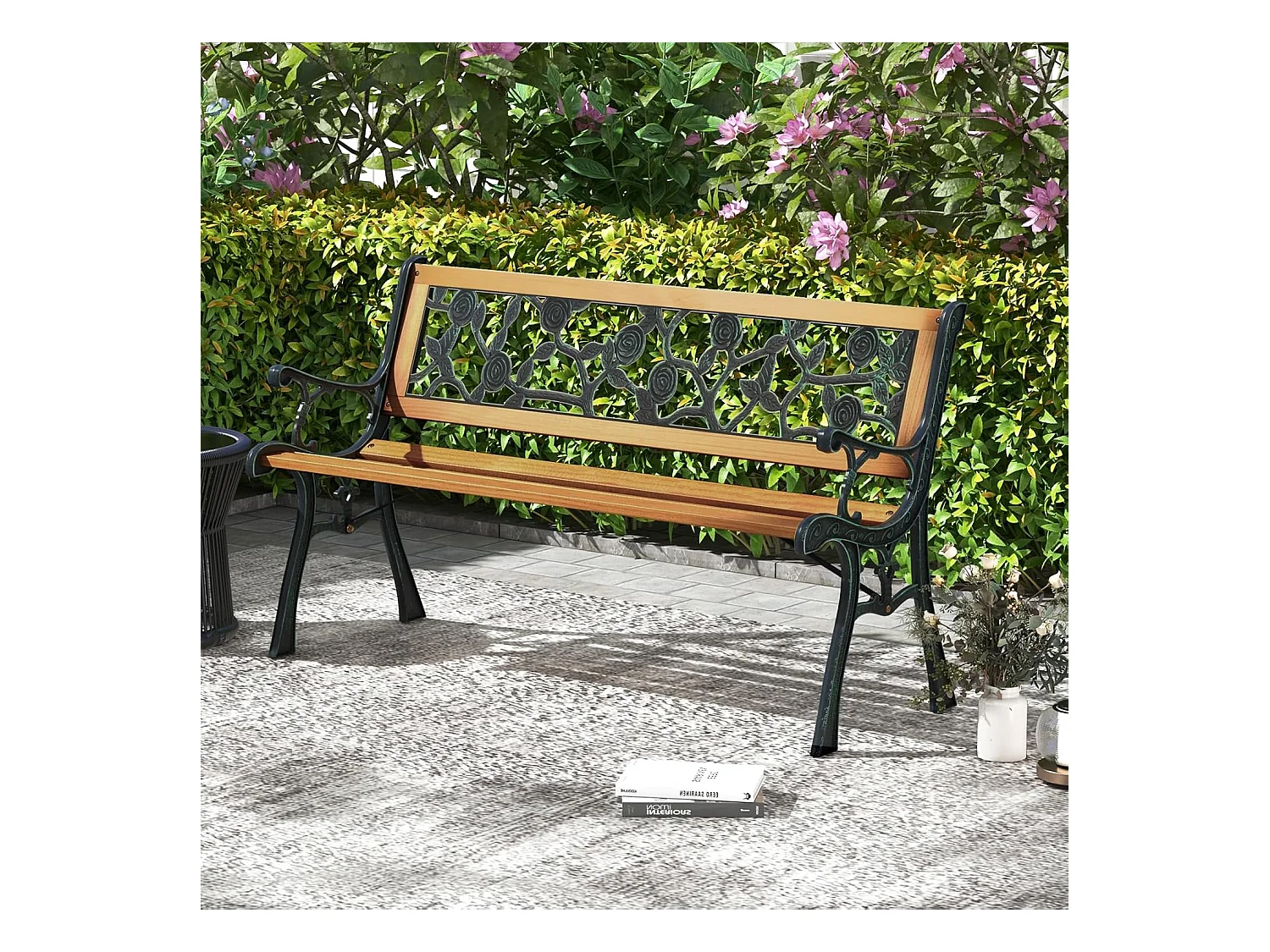 Tuinbank, weerbestendig, 2-zits, met armleuningen en rugleuning, balkonbank, houten bank, parkeerbank voor tuin, balkon, terras, 126 x 52 x 74 cm