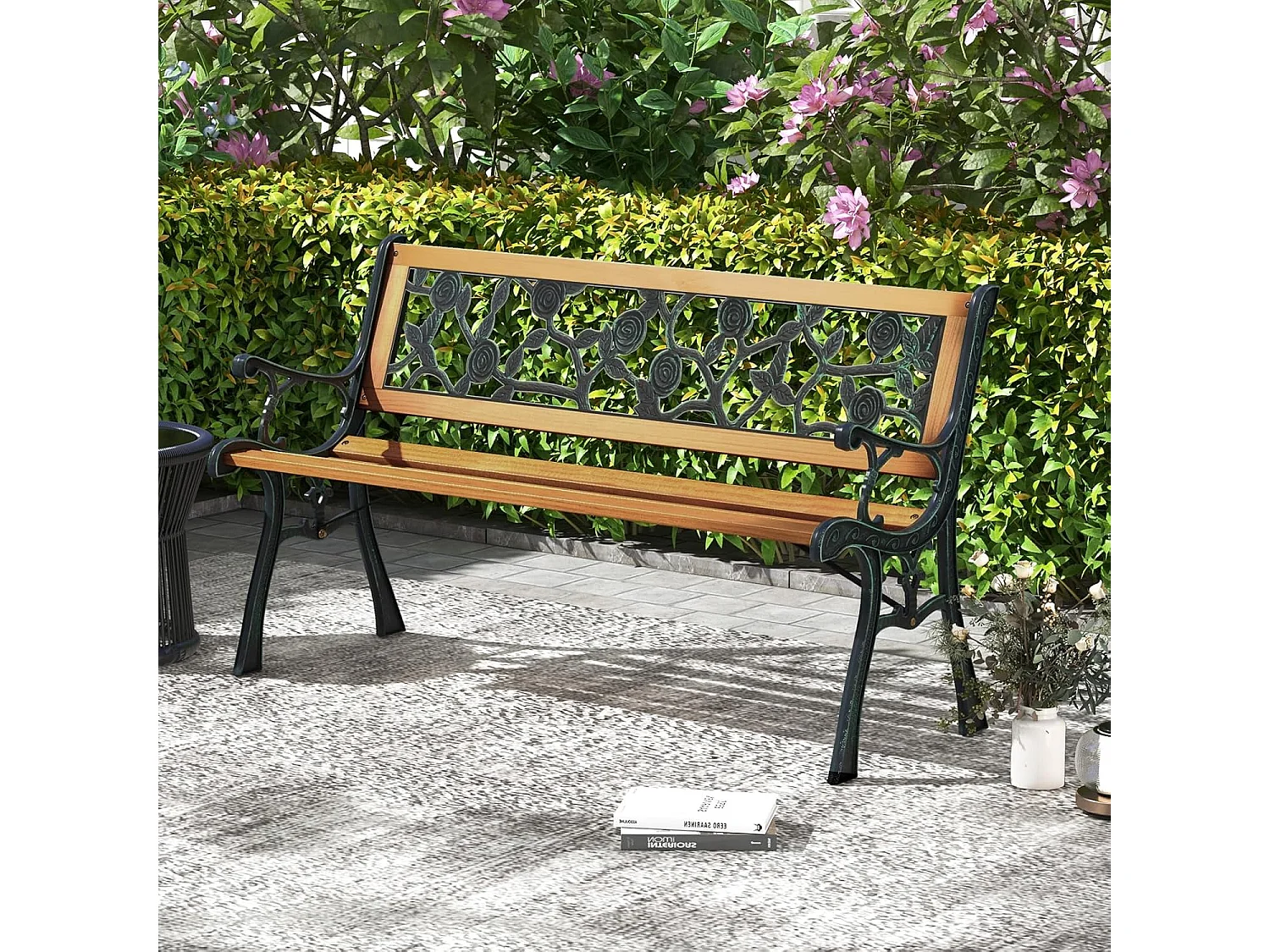 Tuinbank, weerbestendig, 2-zits, met armleuningen en rugleuning, balkonbank, houten bank, parkeerbank voor tuin, balkon, terras, 126 x 52 x 74 cm