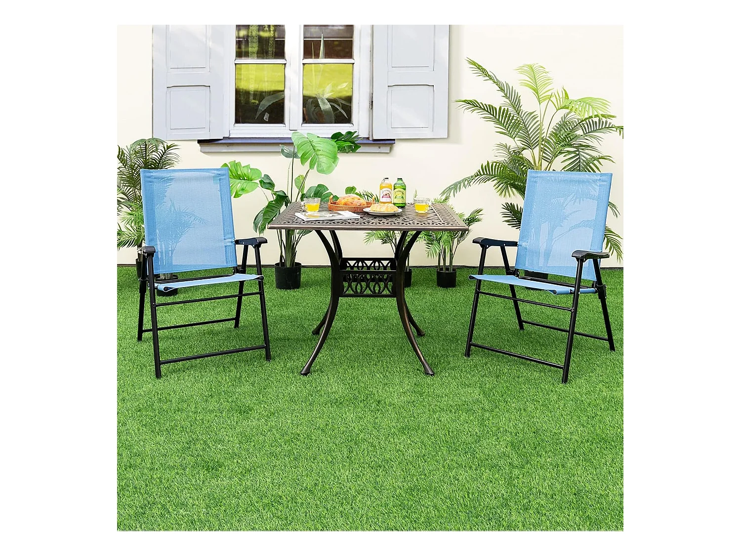 Set van 4 tuinstoelen, klapstoelen met armleuningen, balkonstoelen met weerbestendige stof, terrasstoelen voor tuin, achtertuin en balkon ZB33218