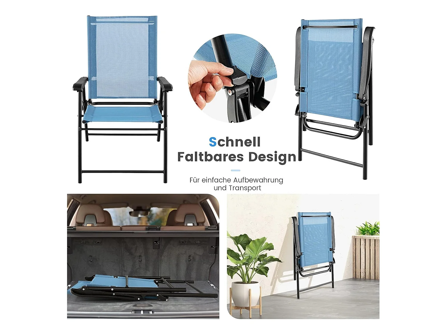 Set van 4 tuinstoelen, klapstoelen met armleuningen, balkonstoelen met weerbestendige stof, terrasstoelen voor tuin, achtertuin en balkon ZB33218