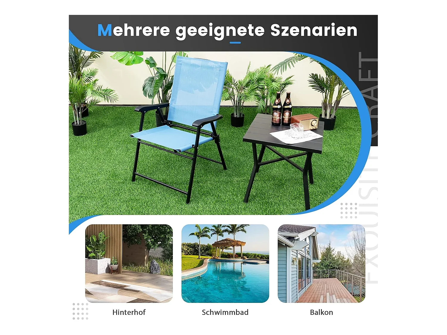 Set van 4 tuinstoelen, klapstoelen met armleuningen, balkonstoelen met weerbestendige stof, terrasstoelen voor tuin, achtertuin en balkon ZB33218
