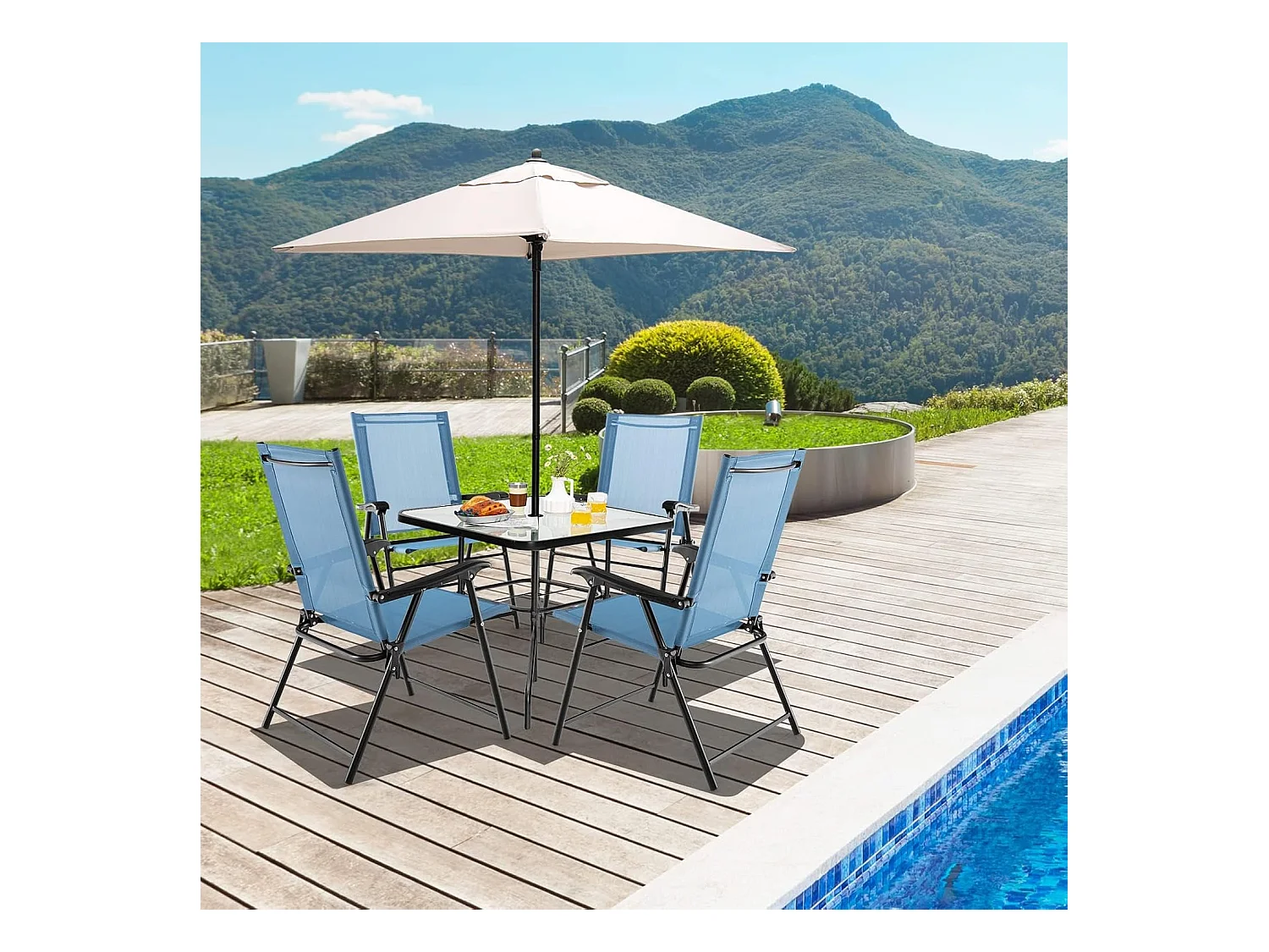 Set van 4 tuinstoelen, klapstoelen met armleuningen, balkonstoelen met weerbestendige stof, terrasstoelen voor tuin, achtertuin en balkon ZB33218