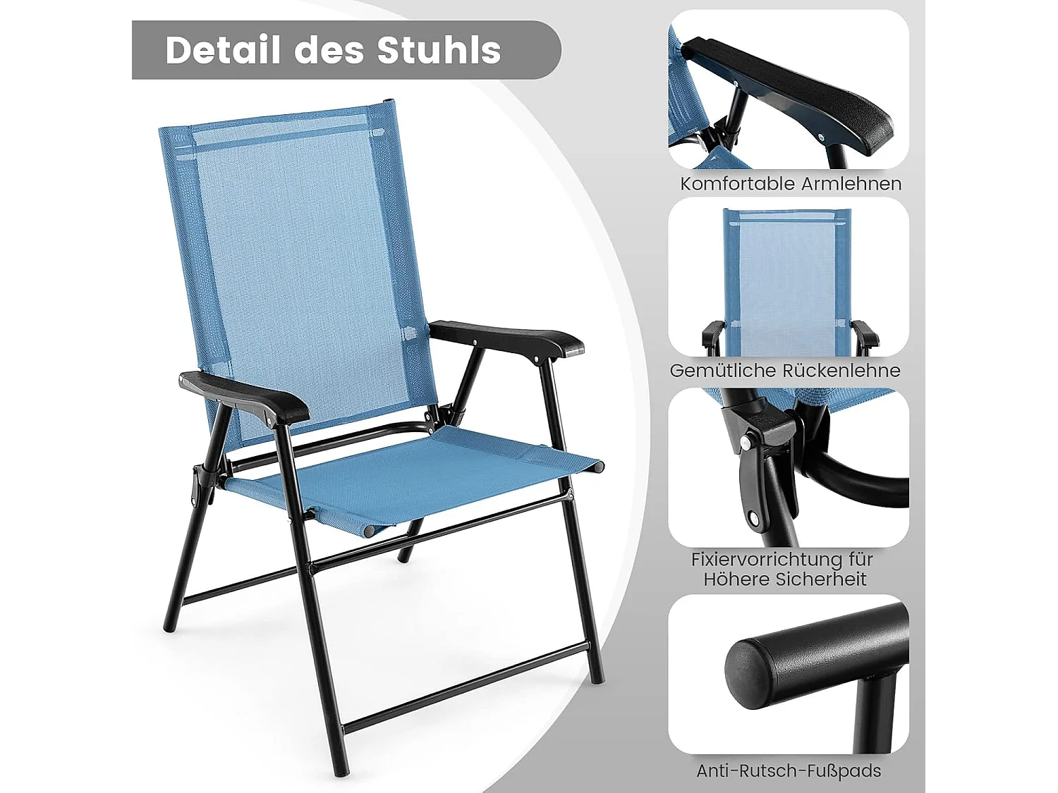 Set van 4 tuinstoelen, klapstoelen met armleuningen, balkonstoelen met weerbestendige stof, terrasstoelen voor tuin, achtertuin en balkon ZB33218