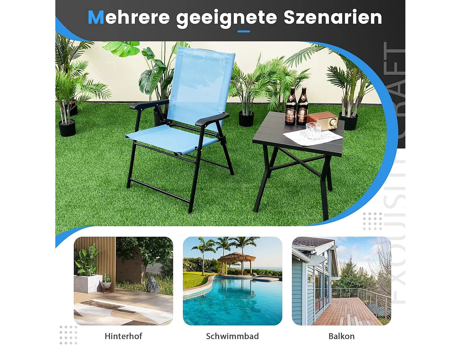 Set van 4 tuinstoelen, klapstoelen met armleuningen, balkonstoelen met weerbestendige stof, terrasstoelen voor tuin, achtertuin en balkon ZB33218