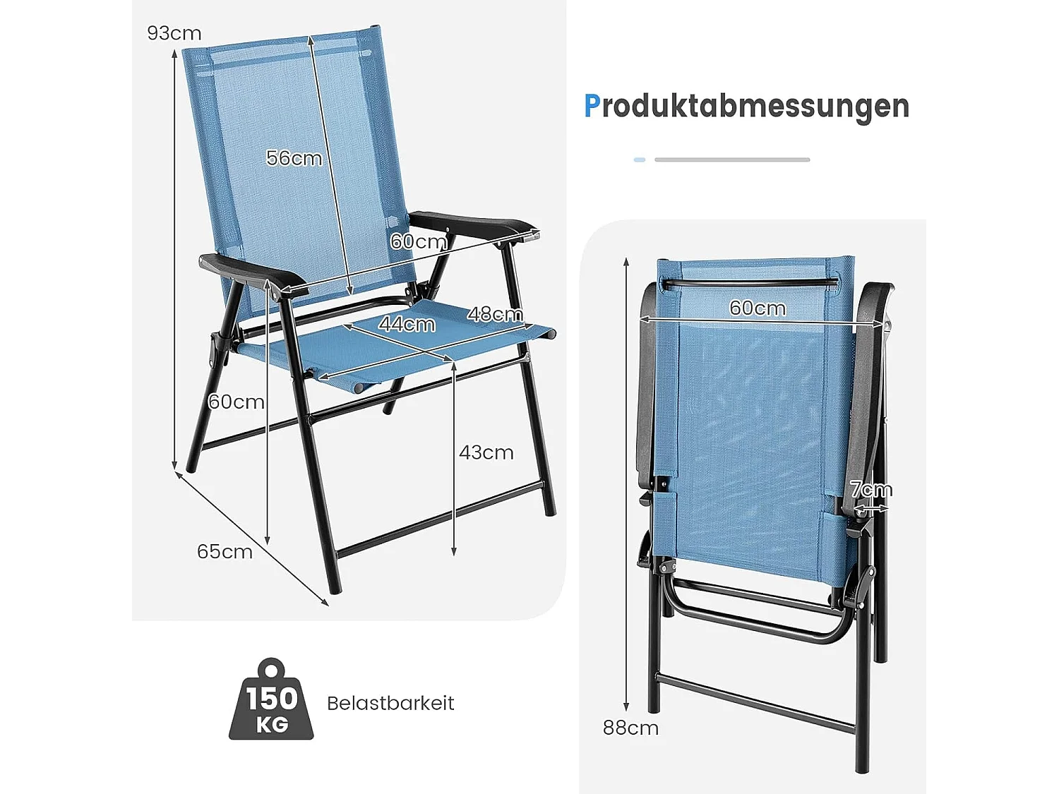 Set van 4 tuinstoelen, klapstoelen met armleuningen, balkonstoelen met weerbestendige stof, terrasstoelen voor tuin, achtertuin en balkon ZB33218