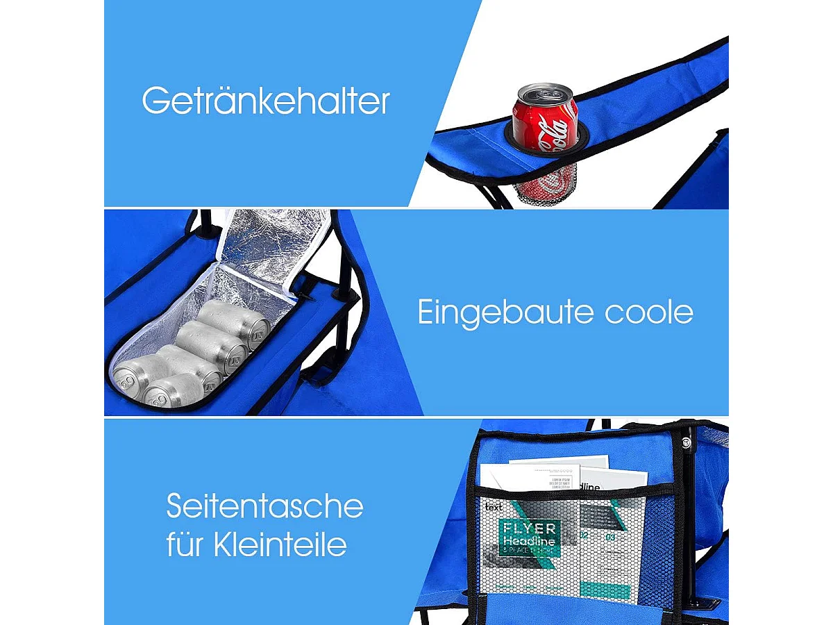 Campingstoel met parasol klapstoel voor koppels dubbele visstoel opvouwbaar met bekerhouder koeltas (zwart) 55 x 85 x 161 cmAB92843